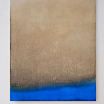 Painting titled "Beige Blue Abstract…" by Leon Grossmann, Original Artwork, Acrylic Mounted on Wood Stretcher frame