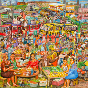 Peinture intitulée "Street hustlers" par Leonard Ngure, Œuvre d'art originale, Huile