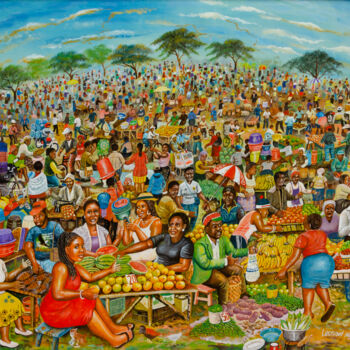 Painting titled "Fruit Market in Emb…" by Leonard Ngure, Original Artwork, Oil