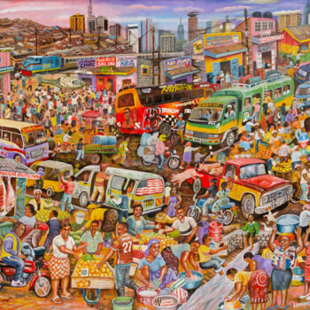 Painting titled "Rush hour" by Leonard Ngure, Original Artwork, Oil