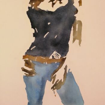 「Woman with cigarette」というタイトルの絵画 Leonardo Arietiによって, オリジナルのアートワーク, 水彩画