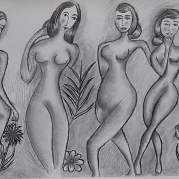Desenho intitulada "Nuances Femininas" por Leonardo Nogueira, Obras de arte originais, Carvão
