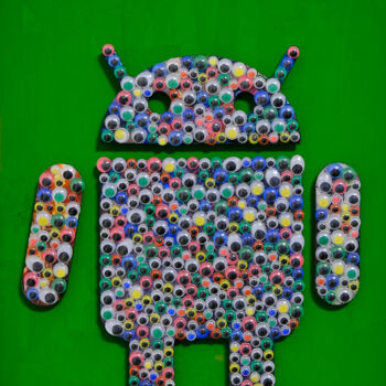 Γλυπτική με τίτλο "Google Android - Mi…" από Leonard Radu Chioveanu, Αυθεντικά έργα τέχνης, Αλουμίνιο Τοποθετήθηκε στο Ξύλιν…