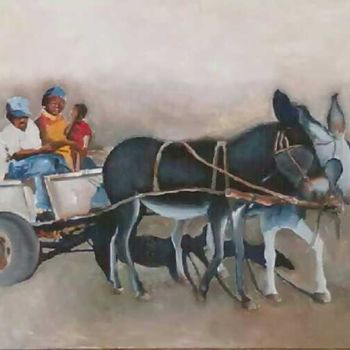 Pintura titulada "donkey-cart.jpg" por Leo Ndlovu, Obra de arte original