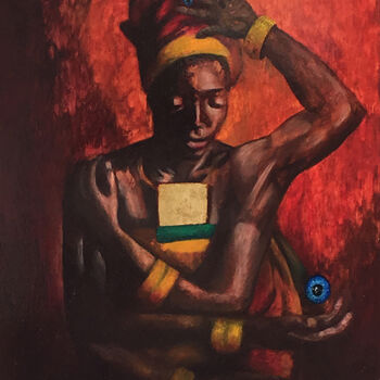 Peinture intitulée "Divinità africana" par Carmelo Leone, Œuvre d'art originale, Huile