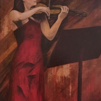 Painting titled "La violinista" by Carmelo Leone, Original Artwork, Oil