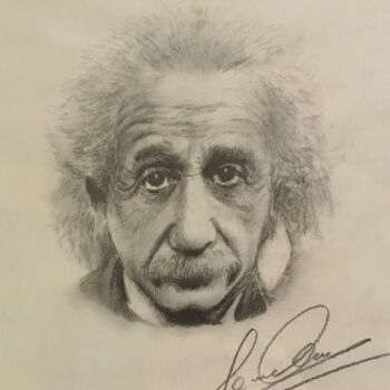 Drawing titled "Albert Einstein" by Carmelo Leone, Original Artwork, Pencil Mounted on Other rigid panel