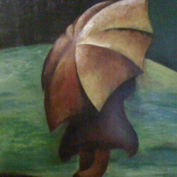 Pittura intitolato "Uomo con ombrello" da Carmelo Leone, Opera d'arte originale, Acrilico Montato su Pannello di legno