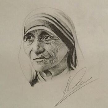 Σχέδιο με τίτλο "Madre Teresa di Cal…" από Carmelo Leone, Αυθεντικά έργα τέχνης, Μολύβι Τοποθετήθηκε στο Άλλος άκαμπτος πίνα…