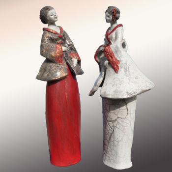 Sculpture intitulée "SECRETS DE GEISHA" par Léone Digraci, Œuvre d'art originale, Céramique