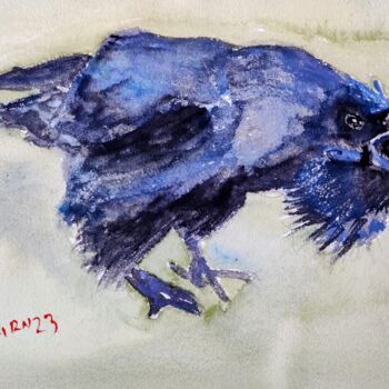 Painting titled "The Raven" by Leonid Kirnus, Original Artwork, Watercolor