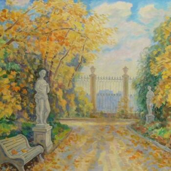 Pittura intitolato "Autumn's park" da Leonid Zikeev, Opera d'arte originale, Olio