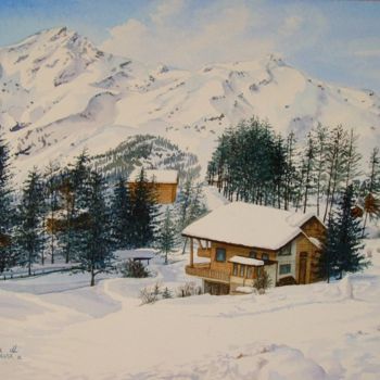 Pintura intitulada "Winter Wonderland" por Leonora De Lange, Obras de arte originais, Aquarela