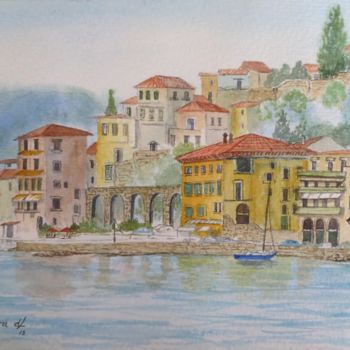 Malarstwo zatytułowany „Coastal town - Italy” autorstwa Leonora De Lange, Oryginalna praca, Akwarela