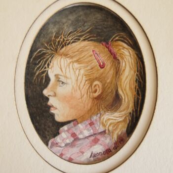 Schilderij getiteld "Portrait of Tally" door Leonora De Lange, Origineel Kunstwerk, Aquarel