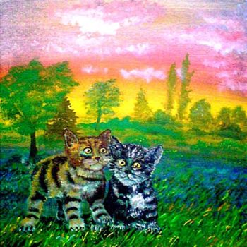 Painting titled "Cats" by Peinter, Original Artwork