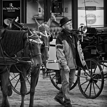 Photographie intitulée "Fiaker mit Pferden" par Leopold Brix, Œuvre d'art originale, Photographie numérique