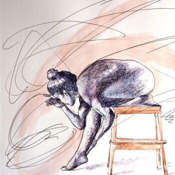 Pintura titulada "Sentada" por Leopoldo Fernandez Sanchez, Obra de arte original, Acuarela