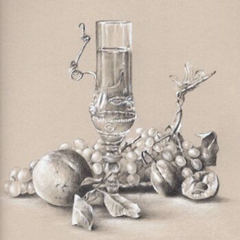 Dibujo titulada "Bodegón con uvas" por Leopoldo Fernandez Sanchez, Obra de arte original, Lápiz