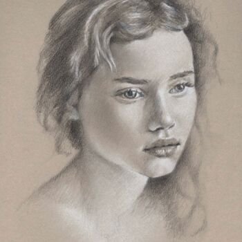 Drawing titled "Retrato de joven" by Leopoldo Fernandez Sanchez, Original Artwork, Graphite