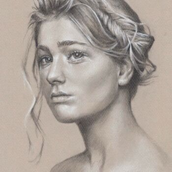 Drawing titled "Retrato de mujer" by Leopoldo Fernandez Sanchez, Original Artwork, Graphite