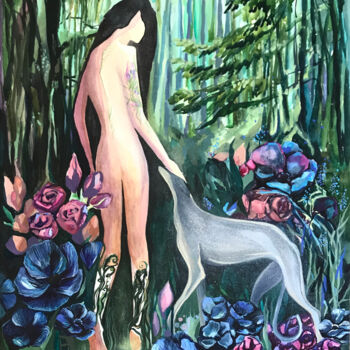 Painting titled "Spirit of the Forest" by Leo Schteinberg, Original Artwork, Watercolor