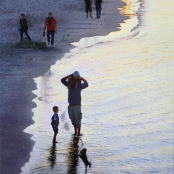 Painting titled "Abends am Strand vo…" by Leo Windeln, Original Artwork, Oil