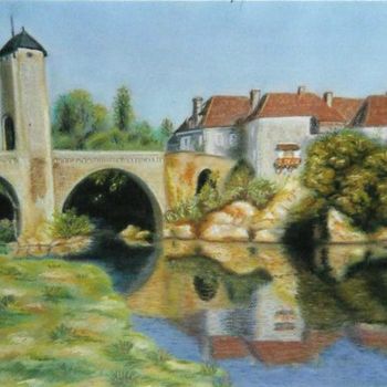 Schilderij getiteld "Pont-Vieux à Orthez" door Maryvonne Lepinoy (MARLEN), Origineel Kunstwerk