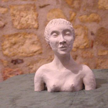 Sculpture titled "buste aux cheveux c…" by Maryvonne Lepinoy (MARLEN), Original Artwork, Terra cotta