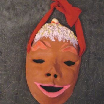 Escultura titulada "masque de clown rie…" por Maryvonne Lepinoy (MARLEN), Obra de arte original, Terracota