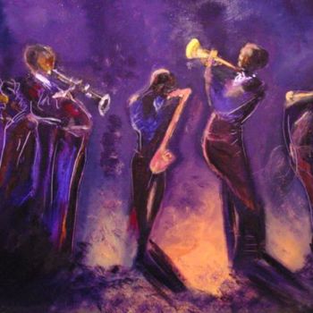 Schilderij getiteld "L'Orchestre de blues" door Maryvonne Lepinoy (MARLEN), Origineel Kunstwerk