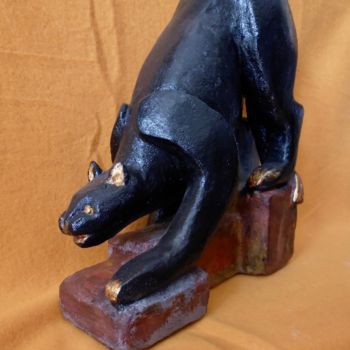 Скульптура под названием "Panthère Noire" - Maryvonne Lepinoy (MARLEN), Подлинное произведение искусства, Газобетон
