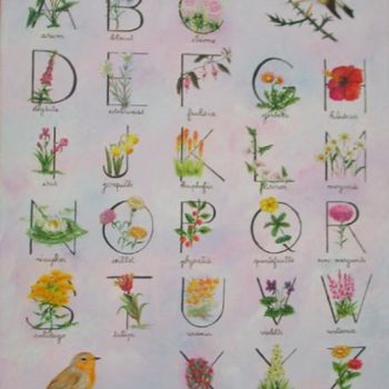 Painting titled "L'Alphabet floral" by Maryvonne Lepinoy (MARLEN), Original Artwork
