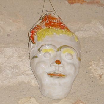 Sculpture intitulée "Le clown à la casqu…" par Maryvonne Lepinoy (MARLEN), Œuvre d'art originale, Céramique