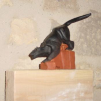 Скульптура под названием "La panthere noire" - Maryvonne Lepinoy (MARLEN), Подлинное произведение искусства, Керамика
