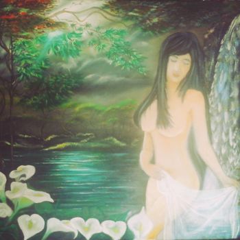 Pintura intitulada "satin-lady.jpg" por Le Prisma, Obras de arte originais, Óleo