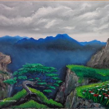 Peinture intitulée "misty-mountain.jpg" par Le Prisma, Œuvre d'art originale, Huile