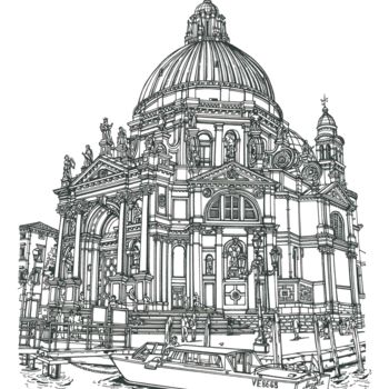 Tekening getiteld "Venice Santa Maria…" door Lera Ryazanceva, Origineel Kunstwerk, Inkt