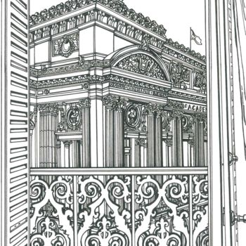 Drawing titled "Opera Garnier Paris" by Lera Ryazanceva, Original Artwork, Ink