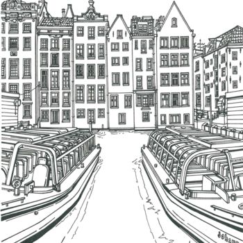 Tekening getiteld "Amsterdam Canal" door Lera Ryazanceva, Origineel Kunstwerk, Inkt