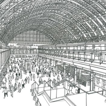 Rysunek zatytułowany „St Pancras London” autorstwa Lera Ryazanceva, Oryginalna praca, Atrament