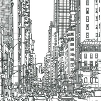 Dibujo titulada "New York traffic" por Lera Ryazanceva, Obra de arte original, Tinta