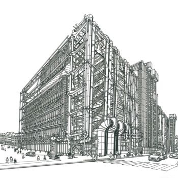 Dessin intitulée "The Centre Pompidou…" par Lera Ryazanceva, Œuvre d'art originale, Encre