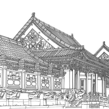 Dessin intitulée "Forbidden City China" par Lera Ryazanceva, Œuvre d'art originale, Encre