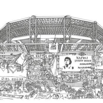 Рисунок под названием "Stadium in Naples S…" - Lera Ryazanceva, Подлинное произведение искусства, Чернила
