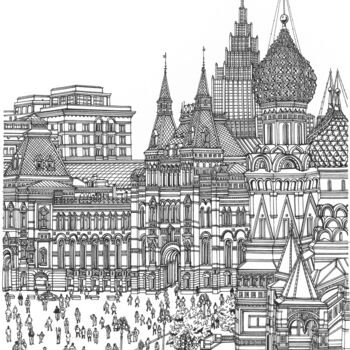 Drawing titled "Moscow Red Square" by Lera Ryazanceva, Original Artwork, Ink