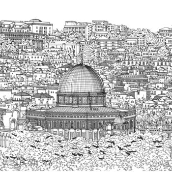 Dessin intitulée "Jerusalem Haram Al-…" par Lera Ryazanceva, Œuvre d'art originale, Stylo gel