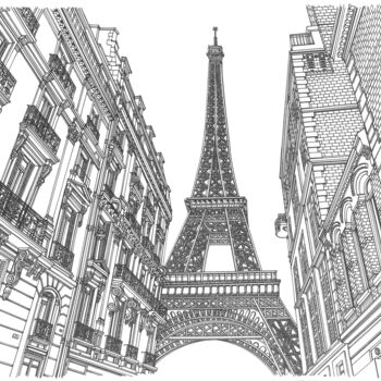 Desenho intitulada "Eiffel Tower" por Lera Ryazanceva, Obras de arte originais, Caneta de gel