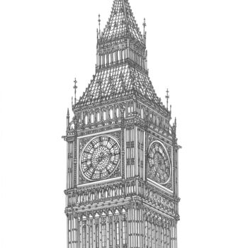 Drawing titled "Big Ben" by Lera Ryazanceva, Original Artwork, Gel pen