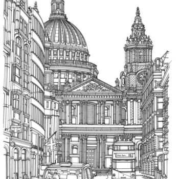 Desenho intitulada "Saint Paul's Cathed…" por Lera Ryazanceva, Obras de arte originais, Tinta